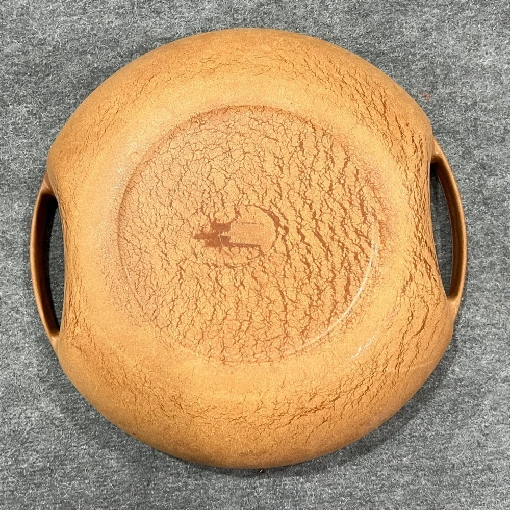 FINAL PRICE MCM ELLINGERS Agatized Wood Serving Bowl Cut Out Handles - Picture 2 of 3